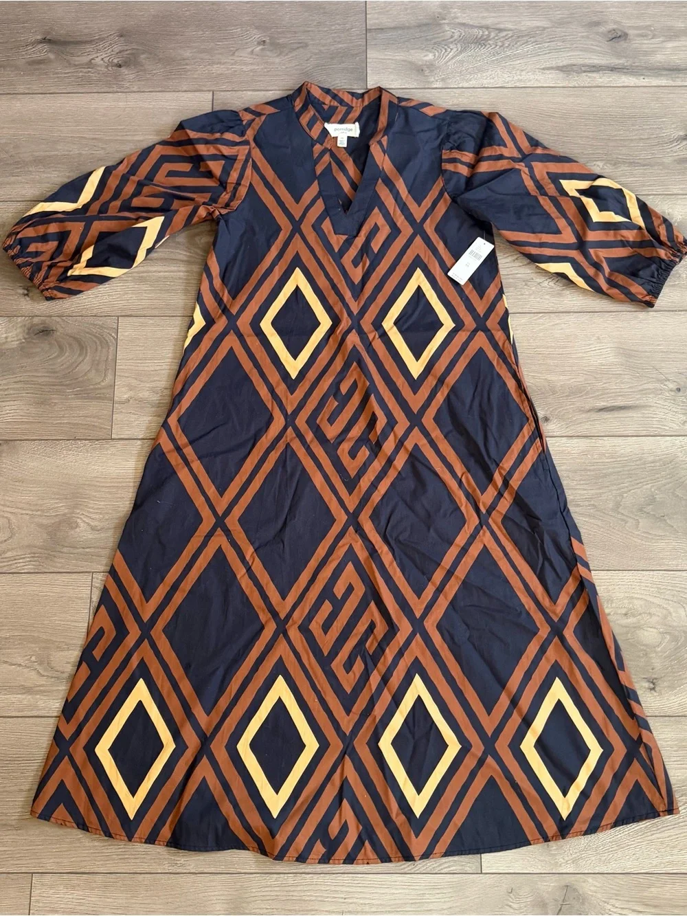 NWT PORRIDGE Anthropologie Geometric Print V-Neck Midi Dress Size XS - Picture 2 of 10